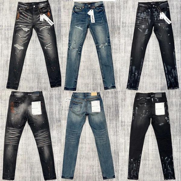 Herrenjeans mit mehreren Stilen, ausgewaschen, alt, zerrissen, lila, Markenmode, klassische Handarbeit, unregelmäßiger Tintenstrahldruck, Originaletikett, lange Hosen