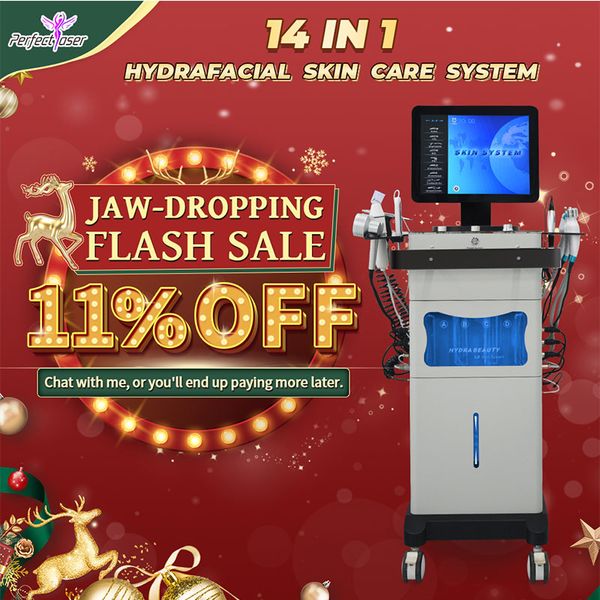 Professionelles H2O 14 IN1 Hydro Facial Facial Machine Diamant Peeling Microdermabrasion Device Hydro Peel Tiefe Reinigung HF Facelifting Beauty Equipment 100KPa