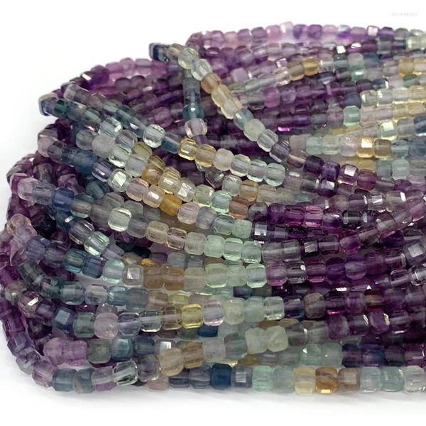Pietre preziose sciolte Veemake Fluorite Edge Cube Perline sfaccettate per creazione di gioielli Pietre naturali Collana fai da te Bracciali Orecchini pendenti