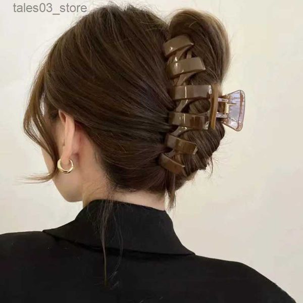 Copricapo Accessori per capelli Nuovo grande oversize acrilico Artiglio per capelli Granchio Donna Plastica solida Grande squalo Fermagli per capelli Grandi mollette Accessori per capelli Ragazze Tornante Q231204