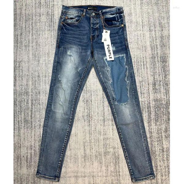 Мужские джинсы 2023 Четыре сезона универсальные Фиолетовый Бренд Ретро Светло-голубой дизайн из прошитой ткани Узкие брюки Повседневные повседневные джинсовые брюки