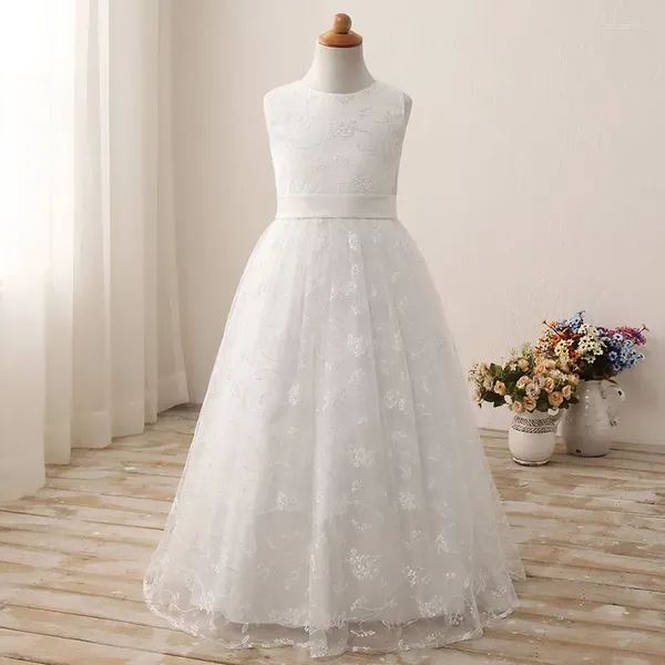 Платья для девочек DongCMYДетское свадебное платье с круглым вырезом, сумка на плечо, кружевная вышивка, длинный цветок, детская