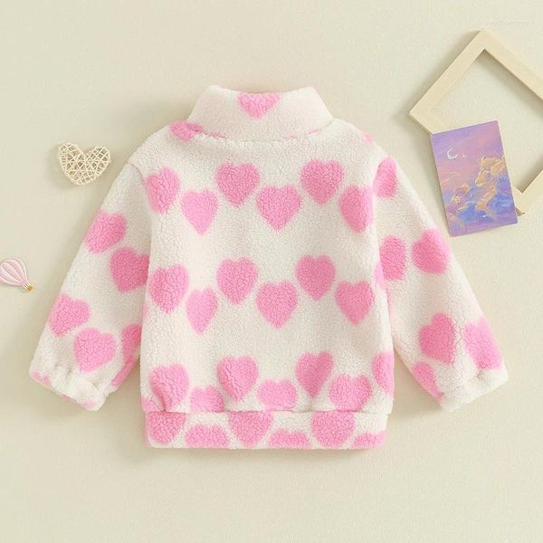 Giacche Bambina Abiti per San Valentino Cappotti in pile a cuore Felpa pullover a maniche lunghe Felpa con cappuccio con zip per bambini