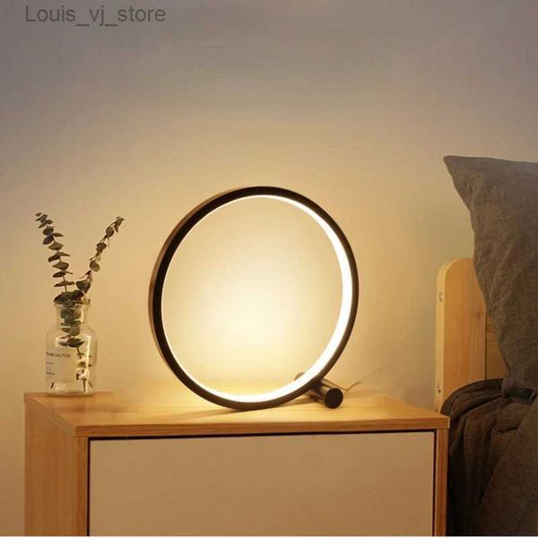 Luci notturne 25CM Lampada da tavolo a LED Camera da letto Lampade da scrivania circolari per soggiorno Lampada da comodino dimmerabile nera / bianca Decorazione rotonda per luce notturna YQ231204