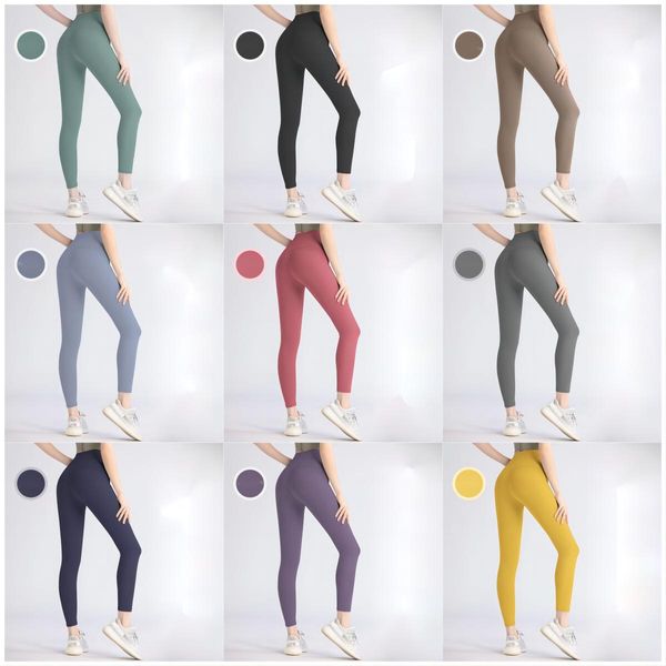 LU LU LEMON Feel Nude New Traceless Fianchi color pesca da donna Vita alta Lifting Hip Sport Fiess Pantaloni da yoga aderenti Donna Wait Sport Fie Pant