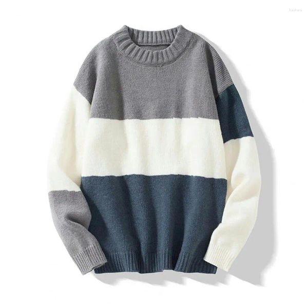 Männer Pullover Männer Lose Geschnitten Pullover Kontrast Farbe Colorblock Gestrickte Mit Rundhals Langarm Dicke Elastisch Für Herbst