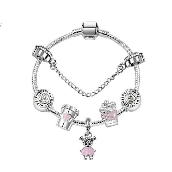 17-21CM Braccialetti con perline con ciondoli Dolce ragazza carina Ciondolo Bracciale in argento 925 Gioielli fai da te come regalo289W