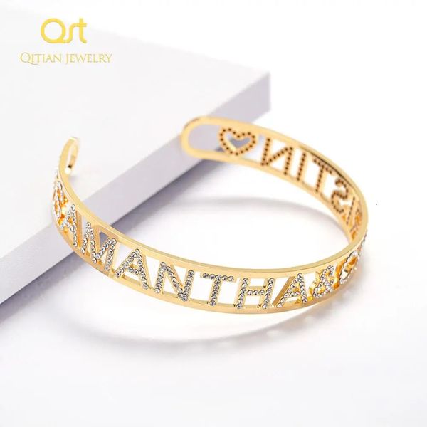 Bangle Nome de Ouro Bangles Personalizado Bangle ID Família Amante Placa de Fé Carta Bangles Pulseira Aço Inoxidável Ajustado 231204