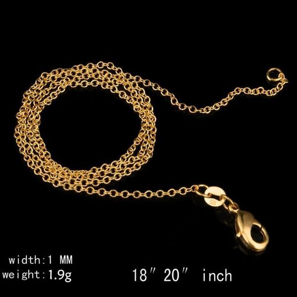 Moda 1MM placcato oro 18 carati argento sterling 925 collana a catena O catena di gioielli fai da te oro rosa 18-24 pollici269A