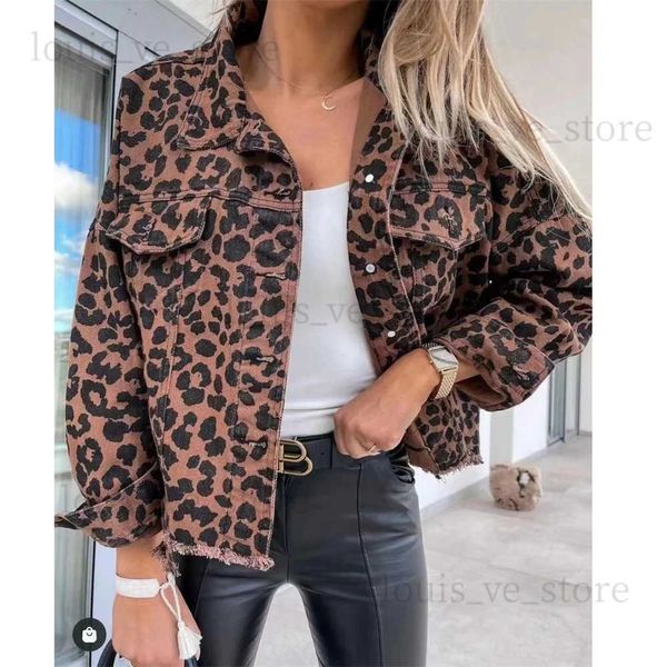 Giacche da donna 2023 Autunno Giacca di jeans vintage da donna Cappotto a maniche lunghe con stampa leopardata sexy Giacca di jeans femminile Allentato Street Wear T231204