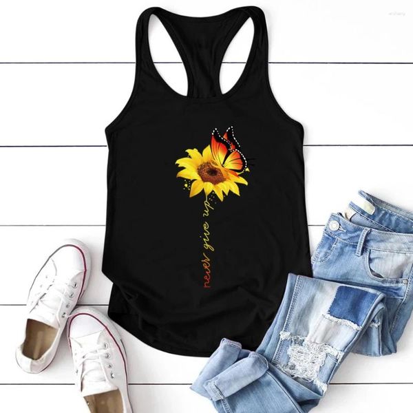 Женские майки Seeyoushy Butterfly Sunflower Never Give Up с принтом майки женские 2023 летние без рукавов Femme женские повседневные Ropa De Mujer