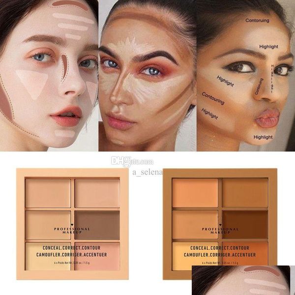 Correttore Marca 6 colori Evidenziatore occhi Correttore Tavolozza in polvere Contouring Bronzer Trucco viso Consegna goccia Salute Bellezza Dhfuf