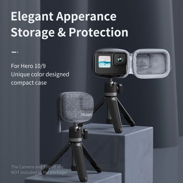 Zubehör für Kamerataschen TELESIN Mini-Aufbewahrungsschutztasche, gebürstet, halboffen, Schnellverschluss-Tragetasche für GoPro 12 Hero 11, für GoPro Hero 10 9, Schwarz 231204