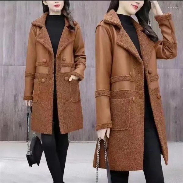 Pele feminina 2023 inverno colete feminino irmã gorda solta roupas femininas vintage veludo grosso quente meados de comprimento colete wommena856