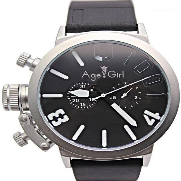 Herren-Armbanduhr, klassisch, automatisch, selbstaufziehend, mechanisch, U-Silber, Edelstahl, schwarzes Kautschukarmband, linker Haken, große 50-mm-Bootsuhr, Wristw238e