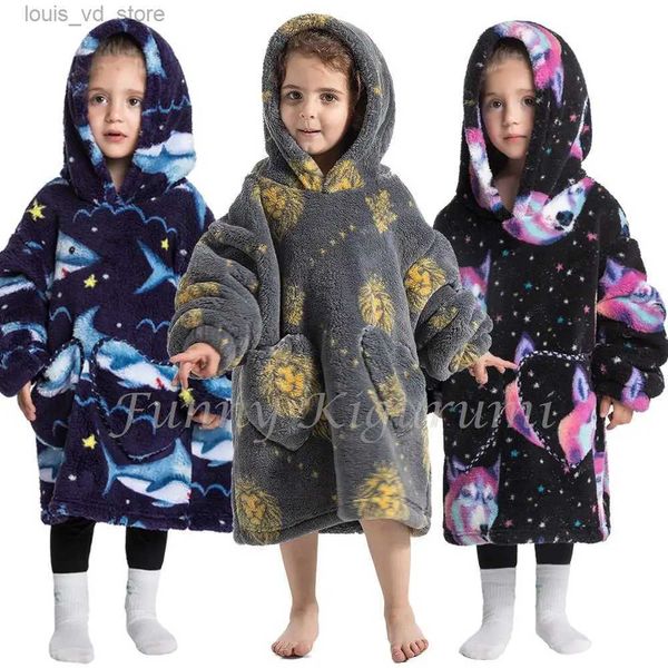 Pijamas Inverno Bebê Hoodies para Bebés Meninas Crianças Oversized Quente Cobertor Criança Plush Fleece Moletons Meninos Criança Leão Panda Suéteres T231204