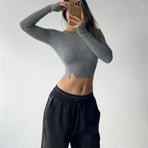 Camicie attive Manica lunga Yoga Slim Sport T-shirt corta Fitness Palestra Abbigliamento da allenamento Donna Mujer Running Allenamento Crop Top