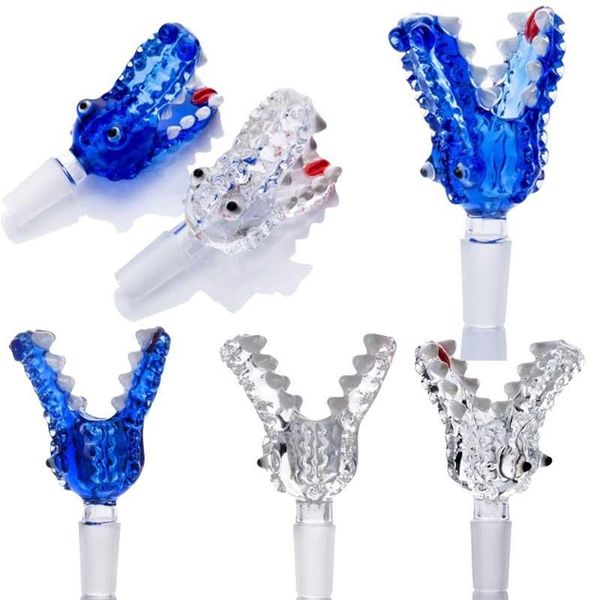 Cabeça de crocodilo colorido tigelas de vidro bong accessroies reciclador dab rig vidro água bongs acessório 14mm tigela conjunta