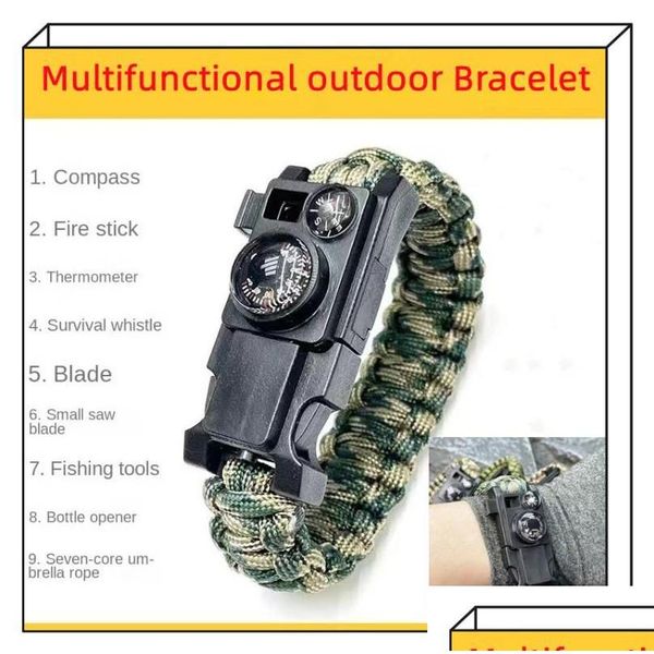 Sobrevivência pulseiras bangle mtifuncional pulseira ao ar livre emergência tecido salva-vidas bússola equipamento de pesca conjunto deserto aventuras dhmpj