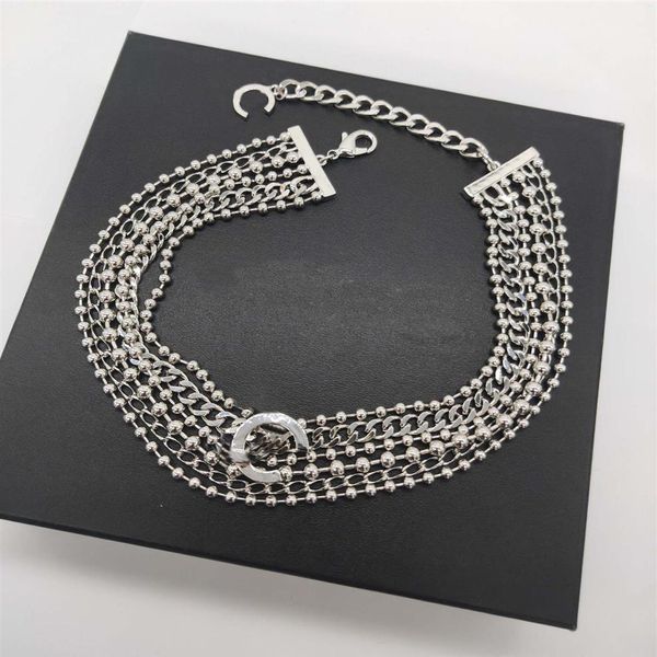 2022 Collana con pendente di fascino di alta qualità con design girocollo di perline a sei strati in color platino placcato per gioielli da sposa da donna regalo252w