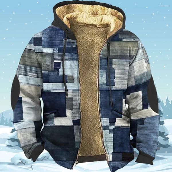 Felpe con cappuccio da uomo Felpa con cappuccio calda Giacche invernali Uomo Zip-up in pile Cappotti maschili Stracci Patchwork Imbottitura Parka Abbigliamento Giacca a vento Capispalla