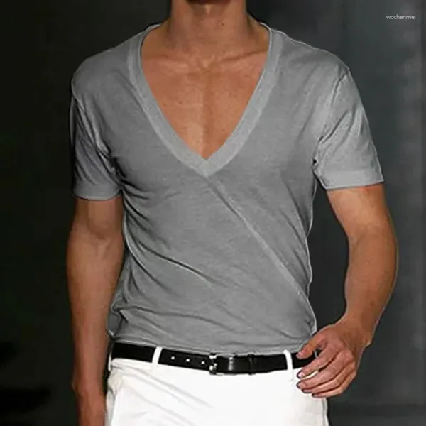 Erkekler A2780 Erkekler T-Shirt Şortlu Kılıf Derin V-Yok Üstler Düz Renkli Büyük Boy Tees Sokak Giyin
