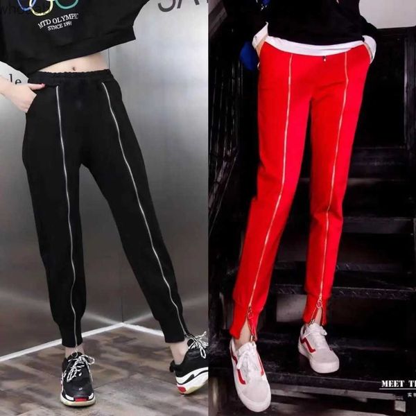 Männer Hosen Mode Lose Harem Hosen Frauen Rot Schwarz Solide Zipper Casual Sport Hosen Sommer Koreanische Jogger Streetwear Frauen Jogginghose YQ231204