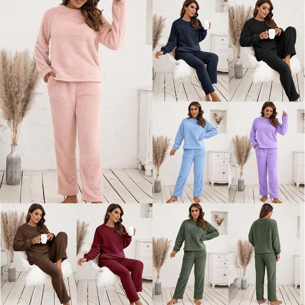 Mulheres sleepwear outono inverno quente pijama define mulheres de pelúcia mulheres casa terno casual sleep wear feminino solto lounge duas peças