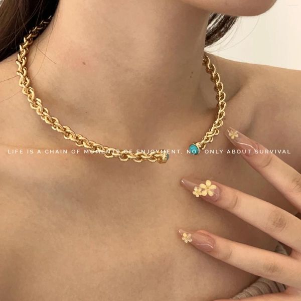 Anhänger Halsketten Böhmen Golden Hoop Türkis Halskette Für Frauen Männer Hals Ketten Schmuck Großhandel Koreanische Y2k Zubehör Valentinstag Geschenke