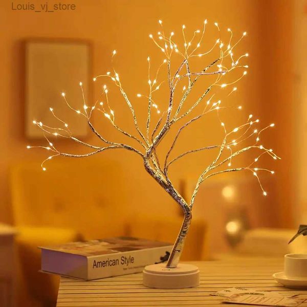 Luci notturne Fata Luce Spirito Lampada per albero Lampada per albero scintillante Batteria/USB LED Mini albero Luce calda Luce notturna stellata perlata YQ231204