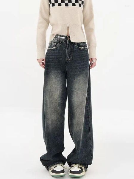 Herren Jeans Harajuku Damen Straight Denim Fitting Wide Leg Wash Floor Mop Y2K Baggy Pants Damen High Waist Streetwear Hosen