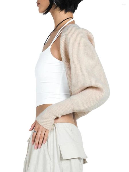 Frauenpullover Frauen Crop Shrug Lässige einfarbige Langarm-Strickjacke vorne offen Jacke für Kleid Streetwear