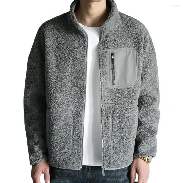 Мужские куртки, теплая осенне-зимняя куртка, мужская куртка из искусственной овечьей шерсти, верхняя одежда с воротником-стойкой и флисом