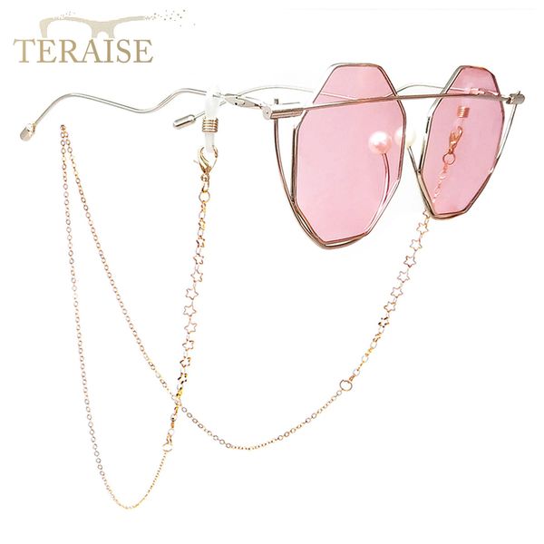 Correntes de óculos TERAISE Corrente de óculos para mulheres/senhoras retrô moda metal esculpido óculos de sol alça ajustável com pano limpo 231204