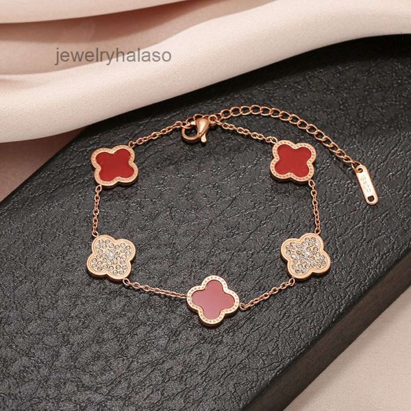 Designer-Van-Klee-Armband, koreanische Version des einfachen vierblättrigen Kleeblatt-Titanarmbands aus 18 Karat Roségold für Damen voller Diamanten, modisches, lichtbeständiges Geschenk