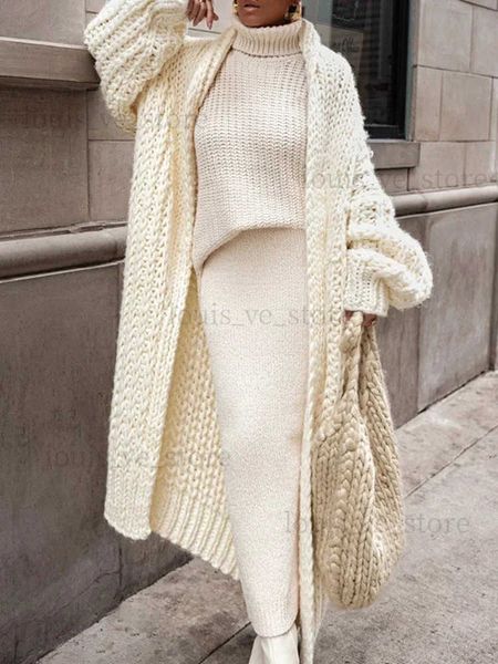 Frauenpullover loser gestrickter Strickjacke Frauen 2023 Herbst Winter aus weißer Frühlingsfrüchte elegante lange Außenbekleidung Maxi Y2K Pullover Langes Mantel weiche Jacken T231204