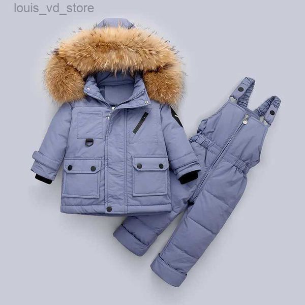 Aşağı ceket 2pcs giyim seti erkekler kış aşağı ceket bebek kız giysileri tulum çocuklar kalınlaşıyor sıcak ceket parka palto çocuk snowsuit t231204