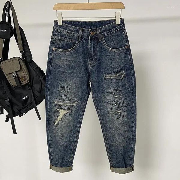 Erkekler Jeans adam kovboy pantolon delik kırılmış pantolon kırılmış pantolon yırtılmış harem giyim goth 2023 Koreli Sonbahar y2k vintage