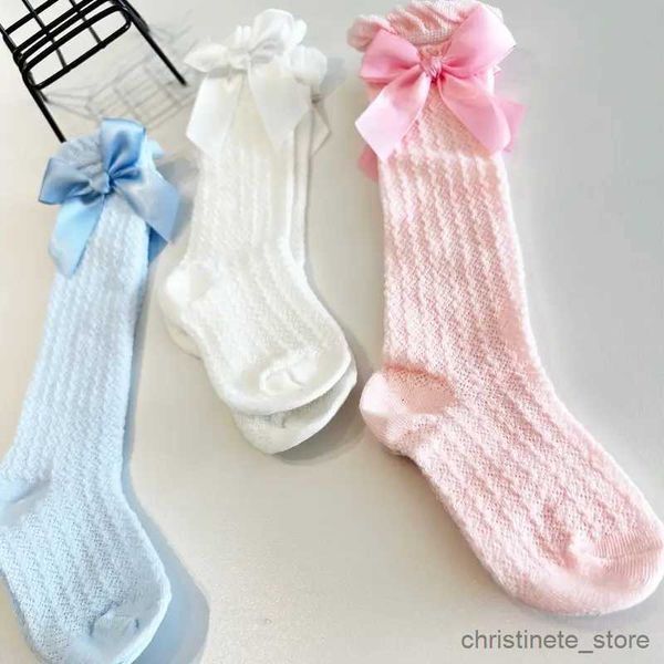 Детские носки, 3 пары бело-розовых и синих детских носков, хит продаж, летние гольфы с бантом и защитой от комаров R231204