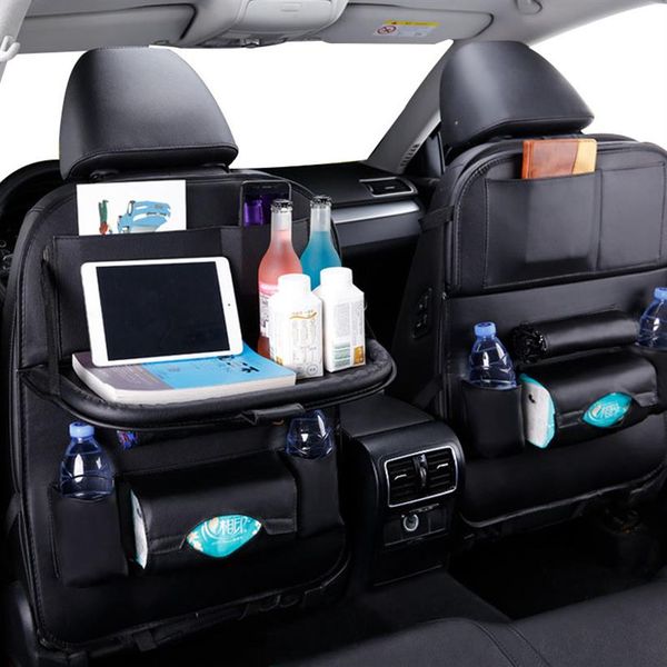 Organizador trasero de asiento de coche, bolsa de cuero Pu, organizador de almacenamiento de coche, bandeja de mesa plegable, bolsa de almacenamiento de viaje, accesorios para automóvil CX200822240C