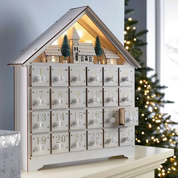 Decorazioni natalizie Calendario dell'Avvento in legno Conto alla rovescia con luce a led 24 cassetti Ornamento per la casa Regali creativi fai da te per bambini 231204