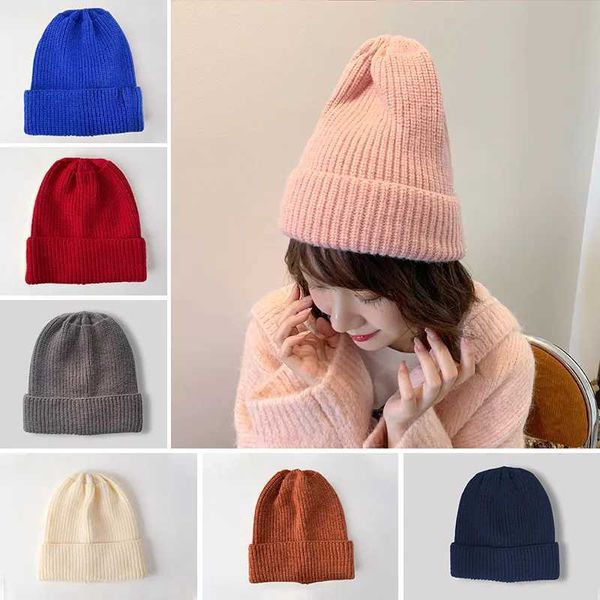 Frauen einfarbig klassische Strickmützen Herbst Winter College-Stil Hut Dame Unisex Mode alle passen warme Strickwaren Kappe 230920