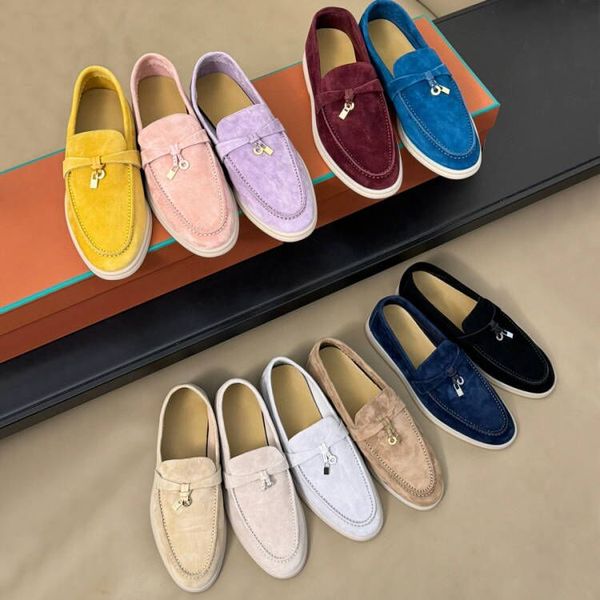 LP Basit Moda Süet Soafers Erkekler için Kadınlar Düşük Top Moccasins Orijinal Deri Sırık Kayma Dairelerde Günlük Ayakkabılar Lüks Tasarımcı Elbise Ayakkabı Boyut 35-46 Kutu