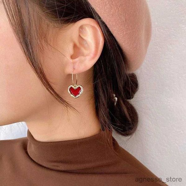 Stud stile coreano 925 aghi d'argento amore cuore orecchini a bottone per le donne perla cuore rosso orecchini pendenti vintage smalto metallo regali gioielli R231204