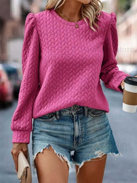 Moletom com capuz feminino 2023 outono inverno solto moletom feminino casual tripulação pescoço moletom senhoras rosa tripulação pescoço puff manga camisolas para mulher t231204