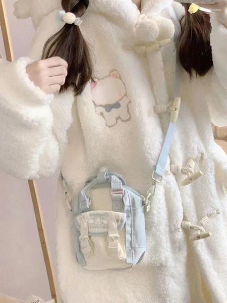 Jaquetas femininas branco lolita kawaii lã casaco mulheres solto japonês doce bonito jaqueta com capuz feminino bolsos coreano casual inverno quente 2024