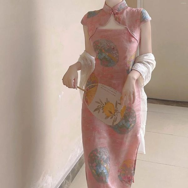 Этническая одежда Cheongsam Qipao Платье в китайском стиле Классическое розовое сексуальное открытое летнее улучшенное элегантное ретро современное вечернее женское платье 2023