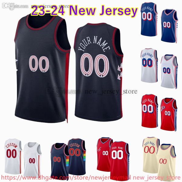 0 Tyrese Maxey Jersey Custom 2023-24 Maglie da basket stampate 21 Joel Tobias Embiid Harris Jaden Springer Marcus Morris Sr. Nicolas Batum Robert Covington Pantaloncini