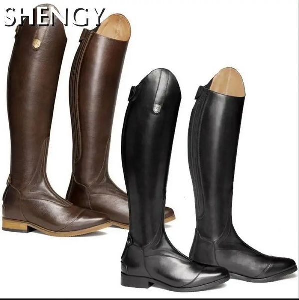 Сапоги, женские рыцарские модные сапоги для верховой езды, кожаные сапоги до колена, прямые ботинки на молнии, зимняя обувь 231204