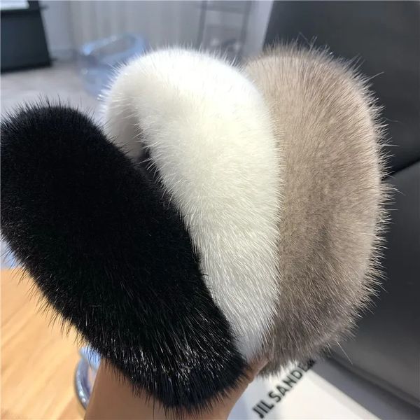 Headbands Mulheres Real Mink Fur Headband Lady Luxo Natural Fur Hoop Hair Band Acessórios Outono Inverno S4394 231204